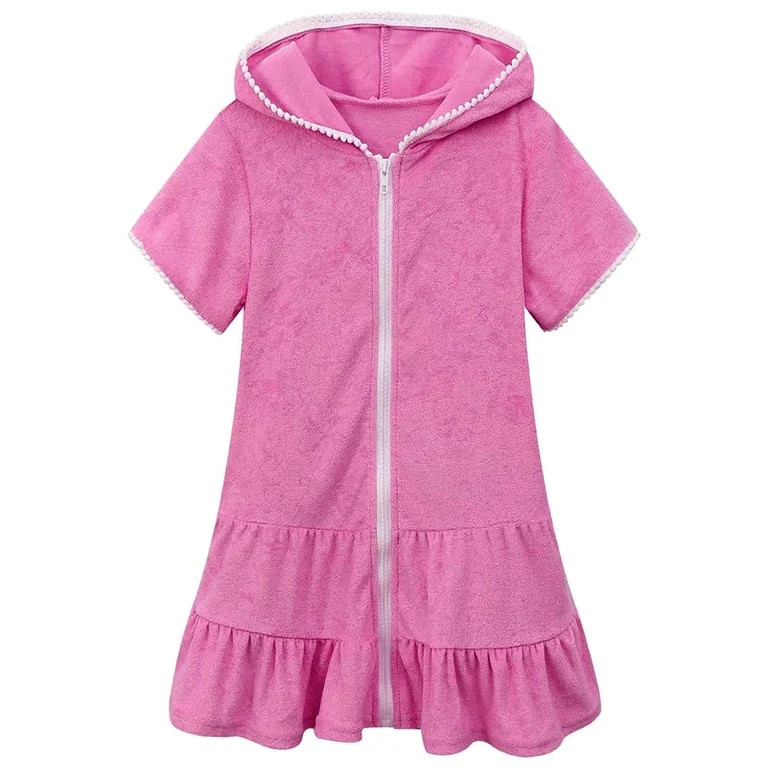 Odeerbi Kids Girls Swim Cover Up Toddler Swimsuit Coverup Hooded Zip-Up Beach Bathing Suit Robe | Walmart (US)