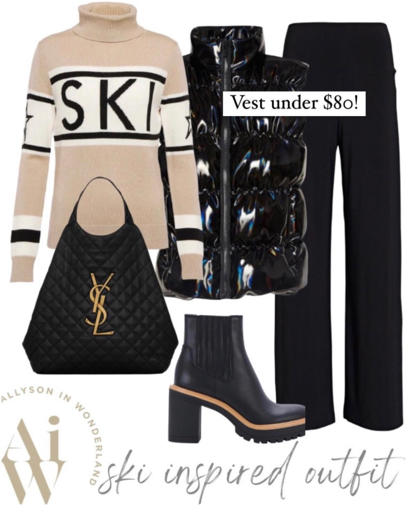Ski outfit 
YSL tote 
Black boots
Waterproof boots
Flare pants
Black pants 
#LTKitbag #LTKFind #LTKSeasonal