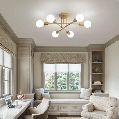 Gold Modern Sputnik Chandelier Ceiling Light Fixtures,6-Lights Industrial Metal Semi Flush Mount Ceiling Light for Bedroom Dining Room Living Room Kit | Wayfair North America
