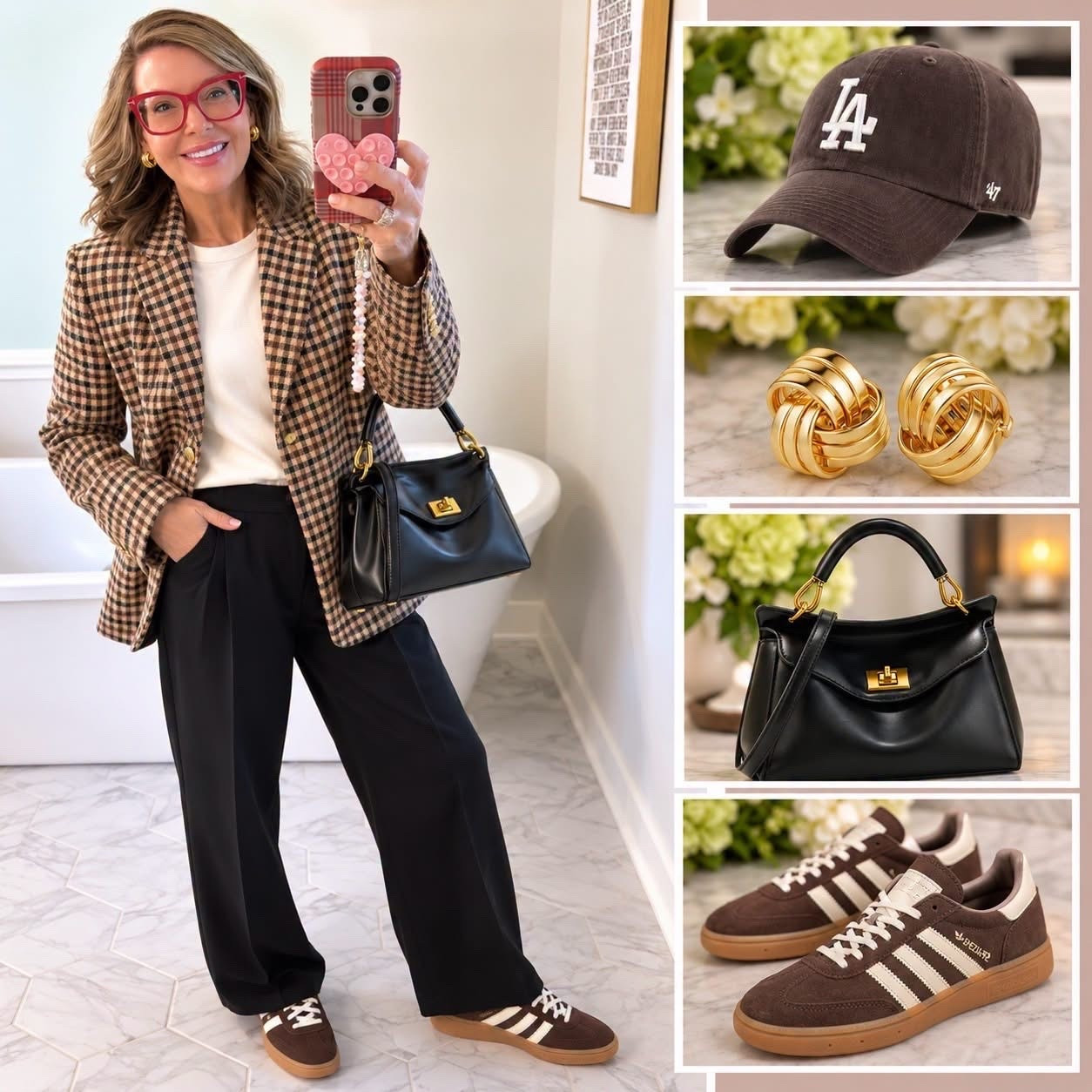 Always wearing sneakers 💪💪💪💪 

And lots of brown this season! I also see women wearing hats with blazers and I love it! 

Dropping 🔗👇 to shop