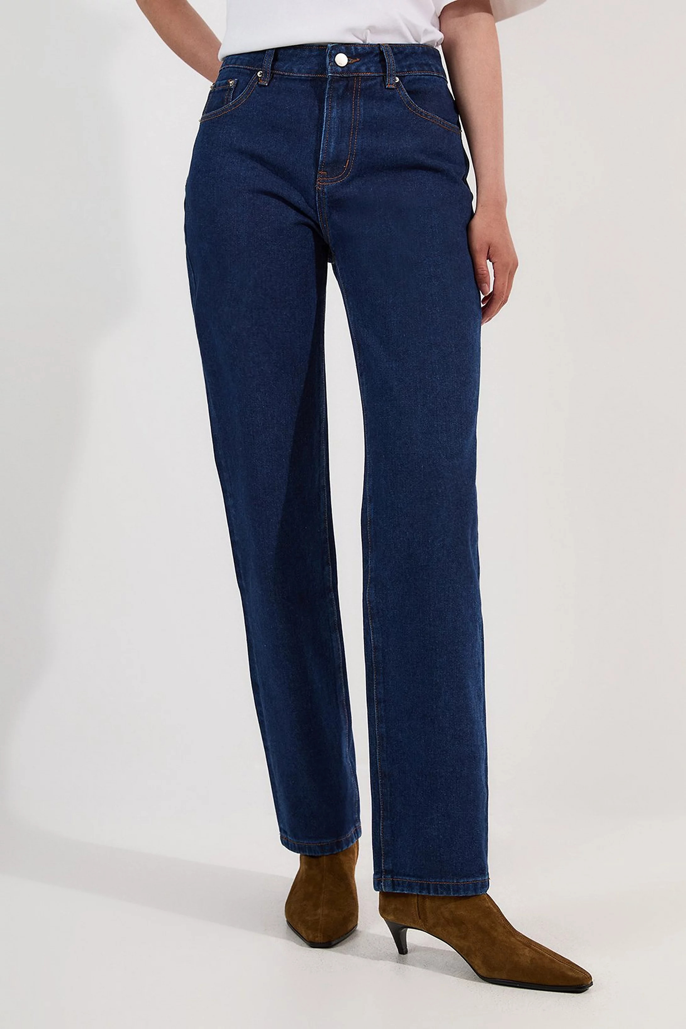 Rigid Denim Mid Rise Straight Leg Jean | Karen Millen UK + IE + DE + NL