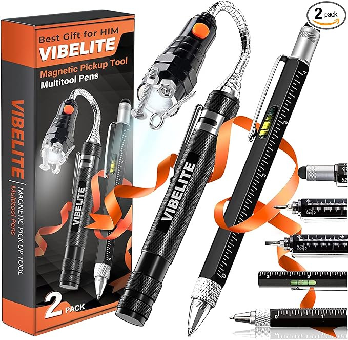 VIBELITE Magnetic Pickup Tool and 6 in 1 Multitool Pen with Touch Screen Stylus, Rulers, Bubble L... | Amazon (US)