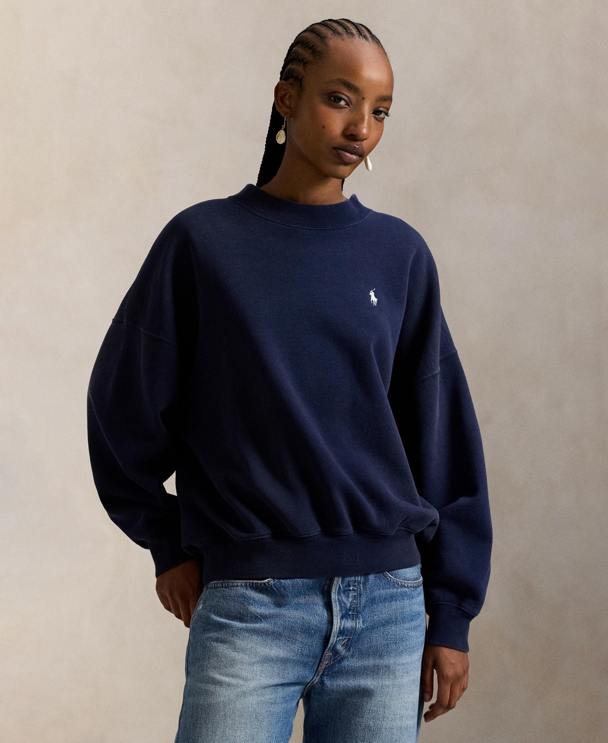 Polo Ralph Lauren Women's Oversized Back-Logo Crewneck Top - Newport Navy | Macy's