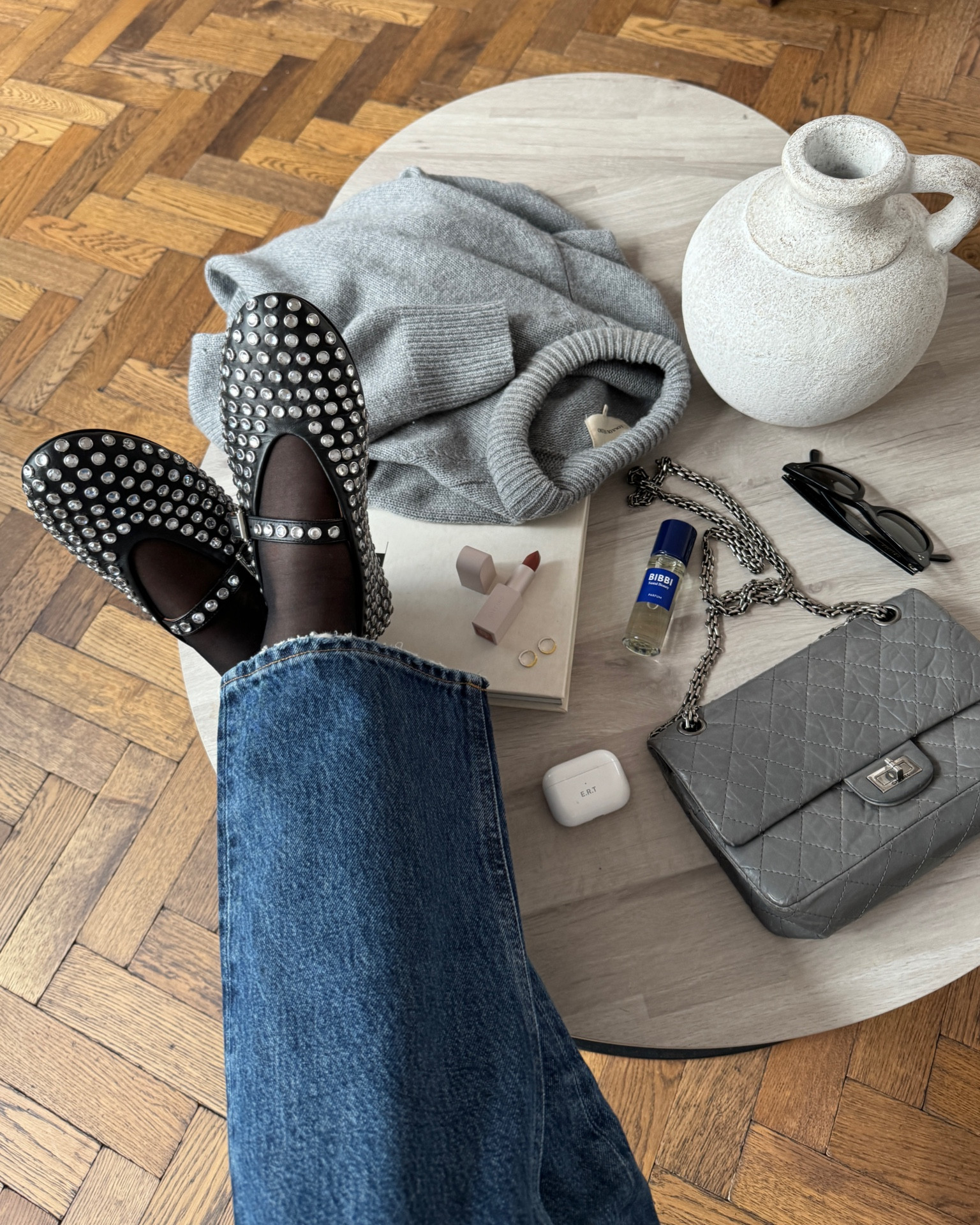 Todays accessories 🫶🏻 crystal ballet pumps, vintage Chanel, rose Inc lipstick, bibbi perfume, grey knitwear 

#LTKstyletip #LTKfindsunder100 #LTKeurope