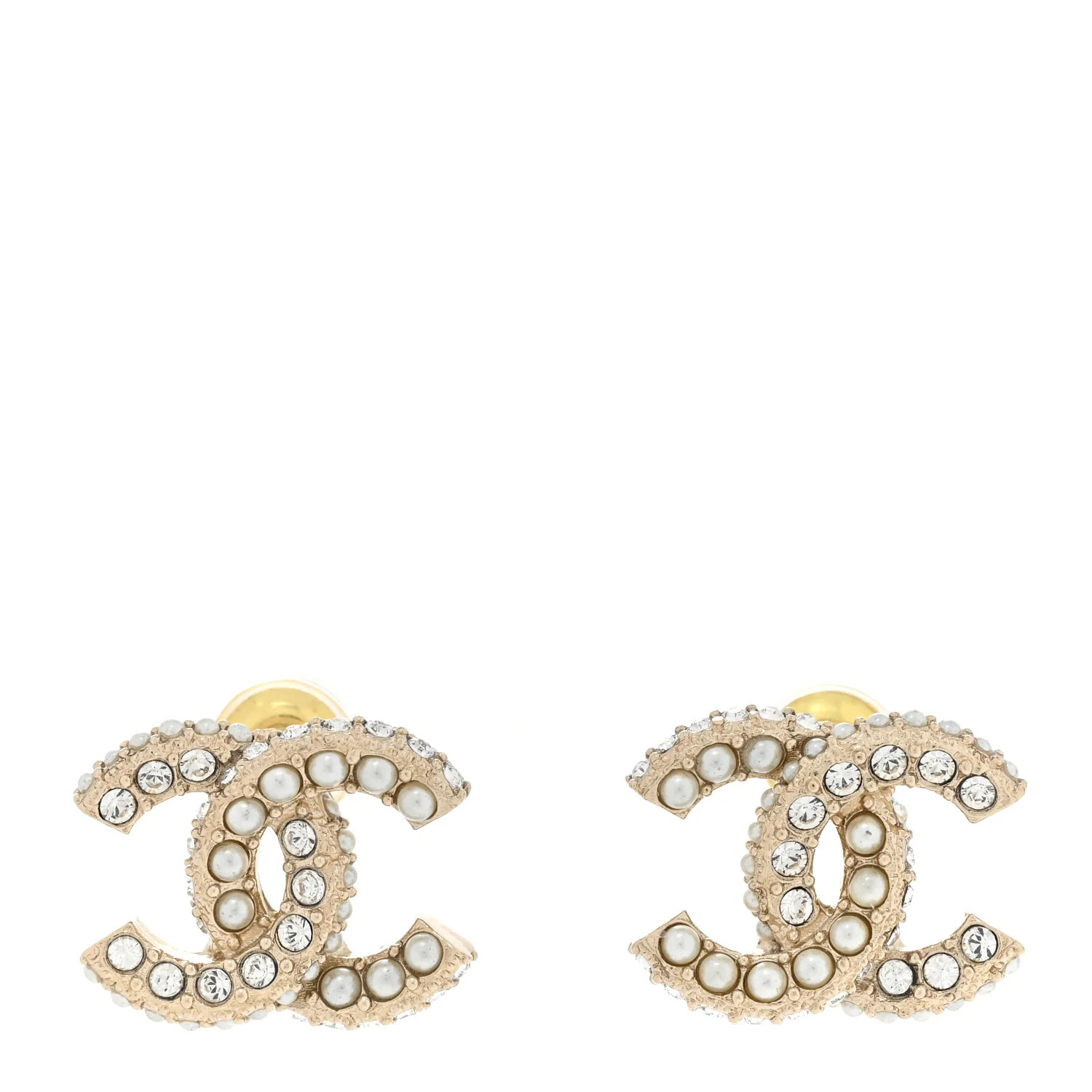 Crystal Pearl CC Earrings Gold | FASHIONPHILE (US)