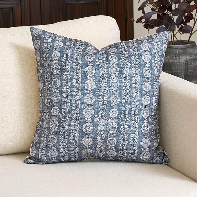 Amor Virisso Vintage Floral Throw Pillow Covers 18x18 Striped Farmhouse Block Print Pillow Cover ... | Amazon (US)