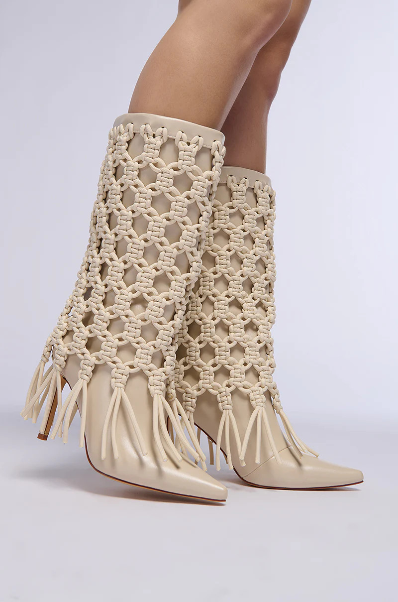 AZALEA WANG MELVINA BEIGE WEAVE TIE BOOTIE | AKIRA