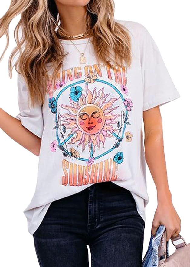MLEBR Womens Short Sleeve Crew Neck Graphic Shirts Fashion Basic Tee T Shirts Casual Tops Blouses | Amazon (US)
