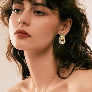 Chunky Gold Statement Earrings for Women Trendy,Fashion Gold Knot Geometric Drop Dangle Earrings ... | Amazon (US)