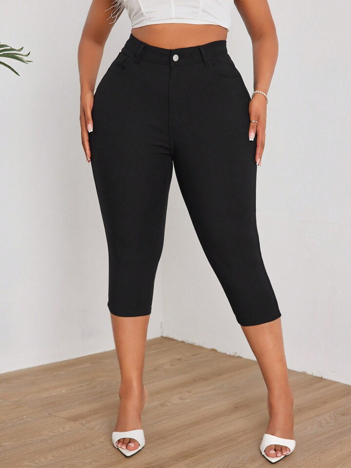 SHEIN SXY Plus Size Women Skinny Capri Pants For Slimming Look | SHEIN USA | SHEIN