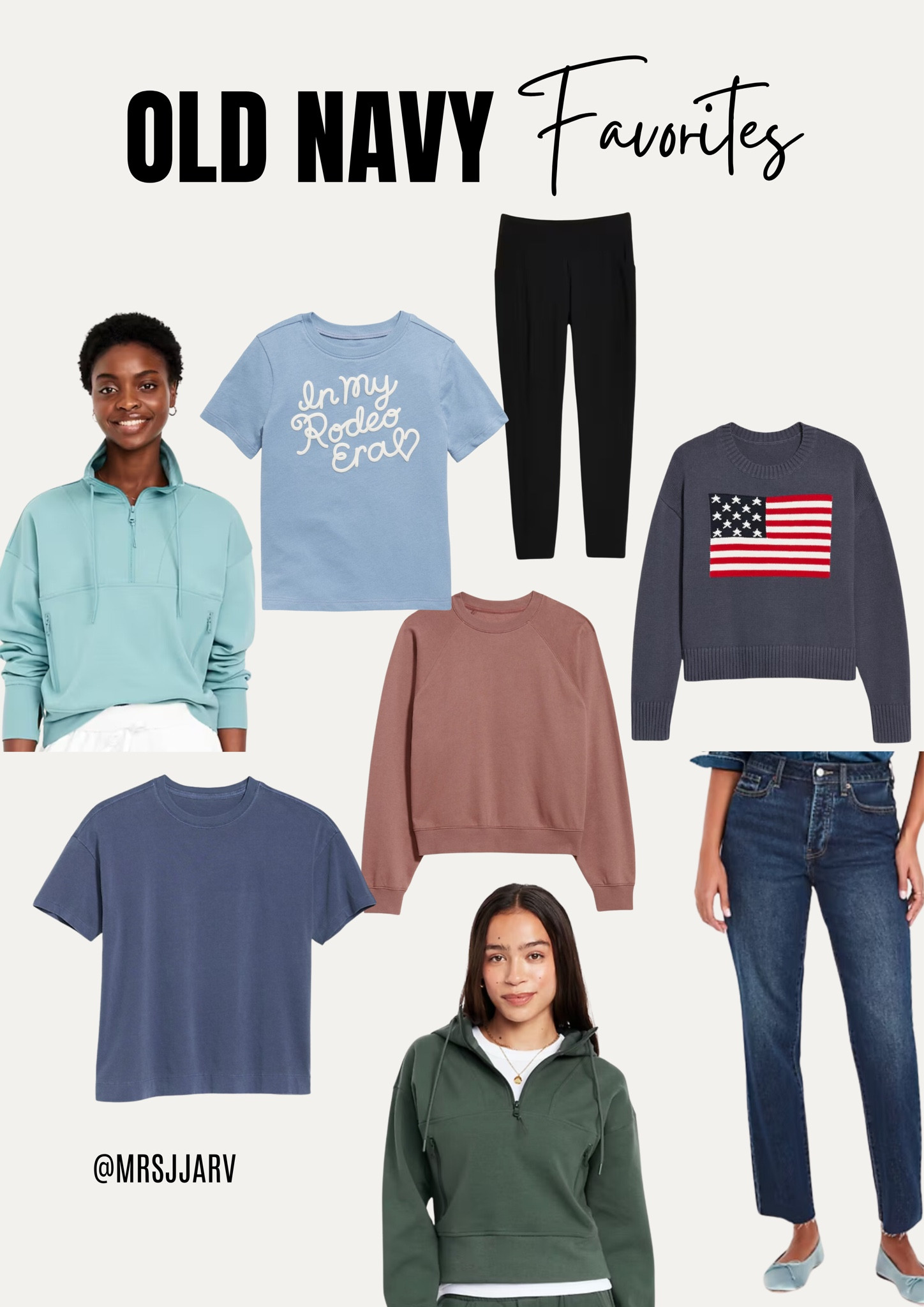 A few of my favorites from Old Navy are all on super sale this weekend! 

For reference: I’m a size 6/Medium and I’m 5’7”

Powersculpt Leggings: I work out in these daily! I love the side pockets. I wear a medium in these! 

OG Straight Jeans: These are the perfect straight leg jean, and they’re under $30! And they come in a TON of washes. I’m a size 4, so size down 1 size. 

Dynamic Fleece Hoodies: I wear a medium in these. There is a hooded and non-hood option, I’ve linked both. 

Vintage Tee: I live in these relaxed tees, all summer long. I wear a size Small Tall, so I do recommend sizing down a size! 

Raglan Crew: This is the perfect comfy crew sweater. I wear a small! 

In My Rodeo Era: This kids tee is just too cute! 

Flag Sweater: RL vibes, at a fraction of the price! True to size! 