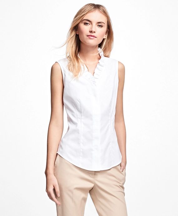 Non-Iron Sleeveless Ruffled Blouse - Brooks Brothers | Brooks Brothers