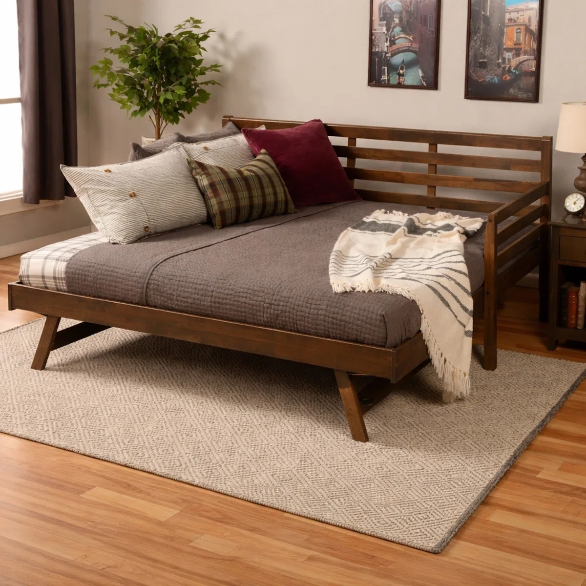 Alexz Wood Daybed with Pop Up Trundle Bed, Mattresses Not Included | Wayfair North America