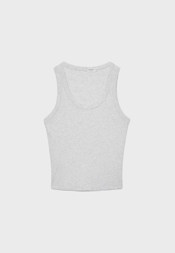 T-shirt dos nageur en maille côtelée - Mode femme | Stradivarius France | Stradivarius (FR)