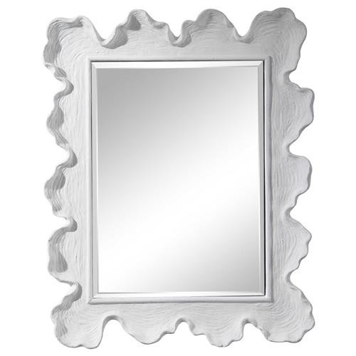 Preston Coastal Beach Matte White Resin Coral Frame Vanity Wall Mirror | Kathy Kuo Home