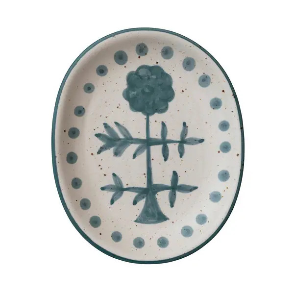 Hand Painted Stoneware Platter with Floral Design - 10.0"L x 8.0"W x 1.0"H - Bed Bath & Beyond - ... | Bed Bath & Beyond