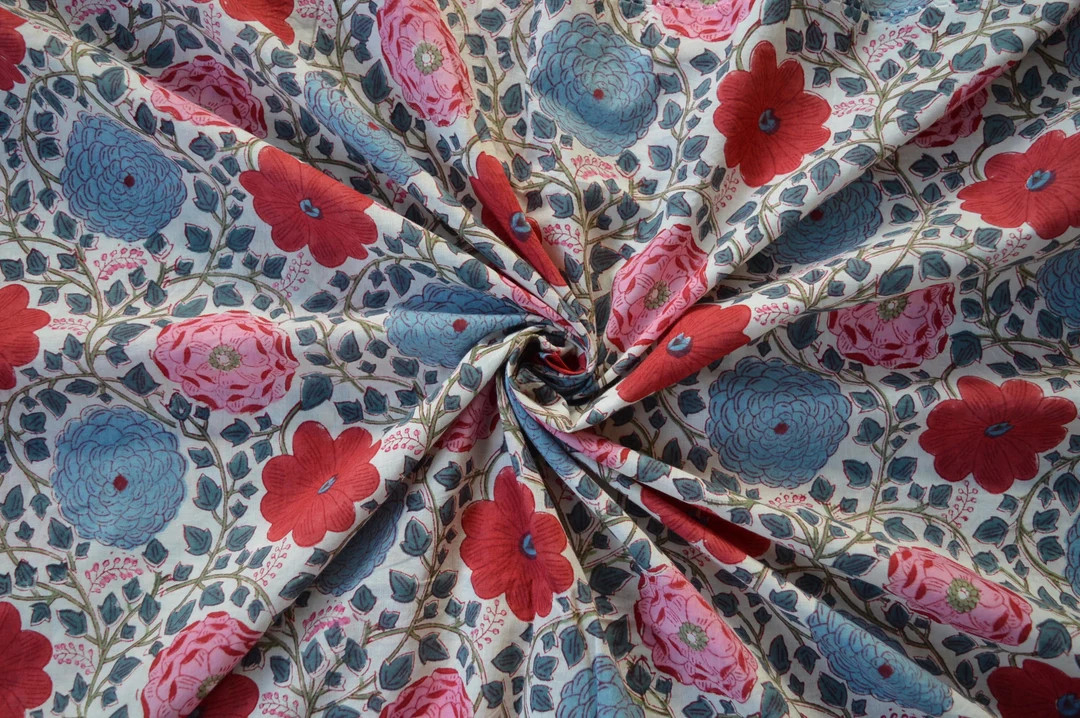 Mughal print Soft Cotton Block Print Indian Fabric by the yard for Women's Clothing, Hand Block P... | Etsy (US)