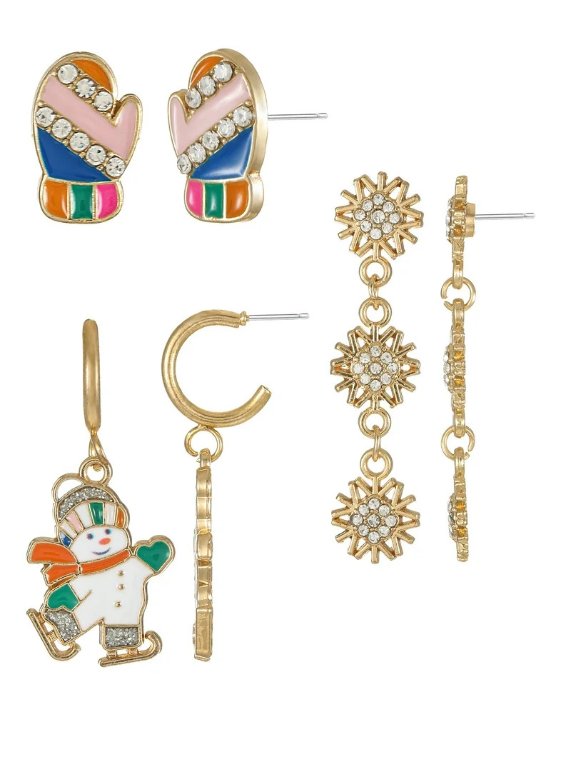 Holiday Time Stud and Drop Earrings Set, 3 Pairs | Walmart (US)