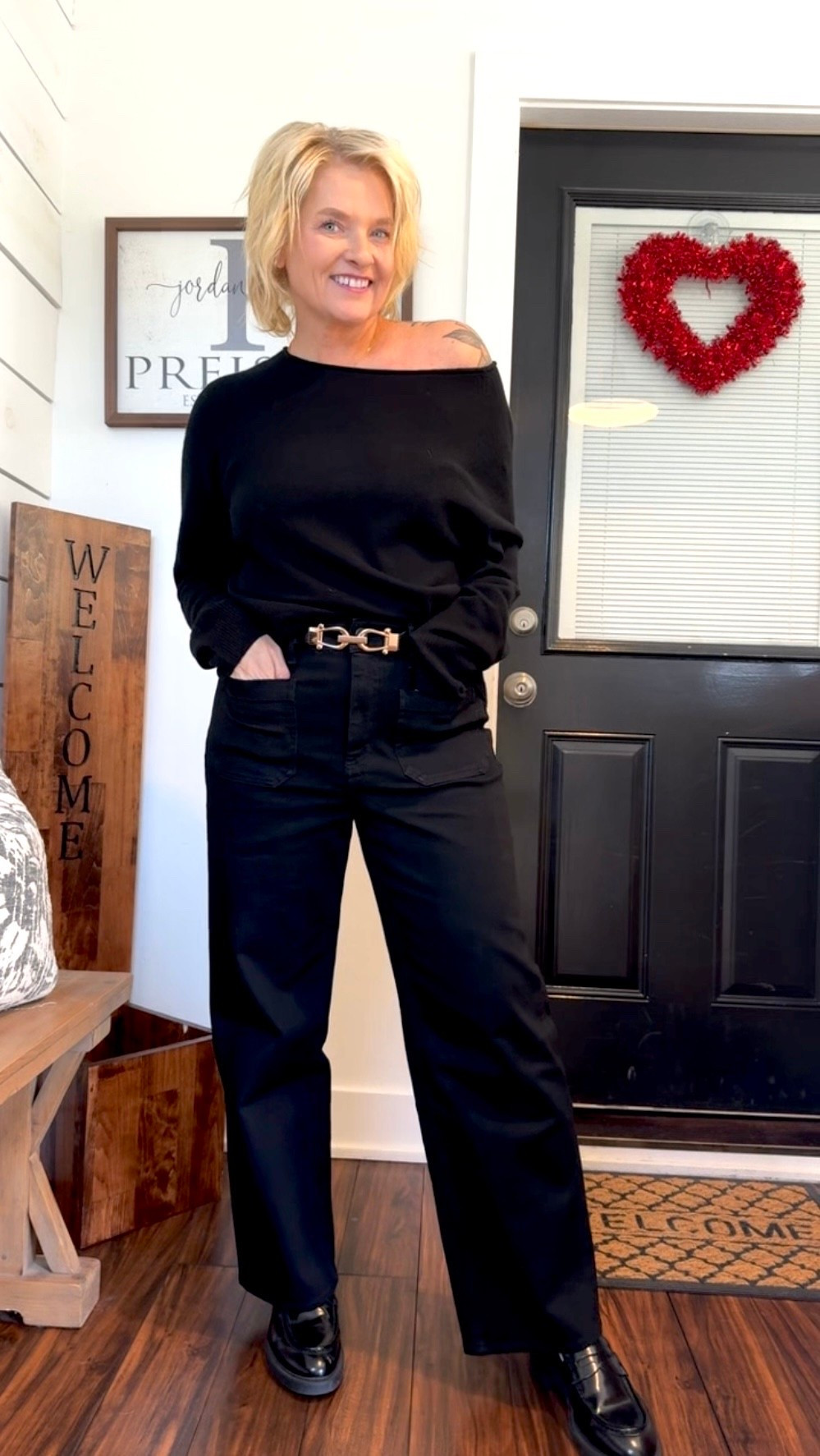 Loving this monochromatic look. So classy and chic. 

This cashmere sweater can be worn so many ways. I’m wearing it off the shoulder here but it’s perfect for layering as well. And these jeans have the most amazing stretch!  

I these pieces from Quince are everything 🖤

Sweater - I am wearing my true size medium. 
Jeans - I am wearing a 28 with a 28 inseam  

#LTKootd #LTKgrwm #LTKOver40