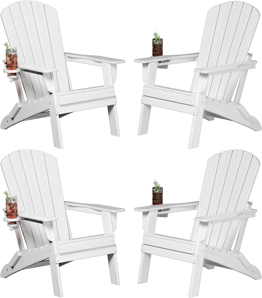Plawdlik Folding Adirondack Chair, SGS Tested, Wooden Textured with Cup Holder, Heavy All-Weather... | Amazon (US)