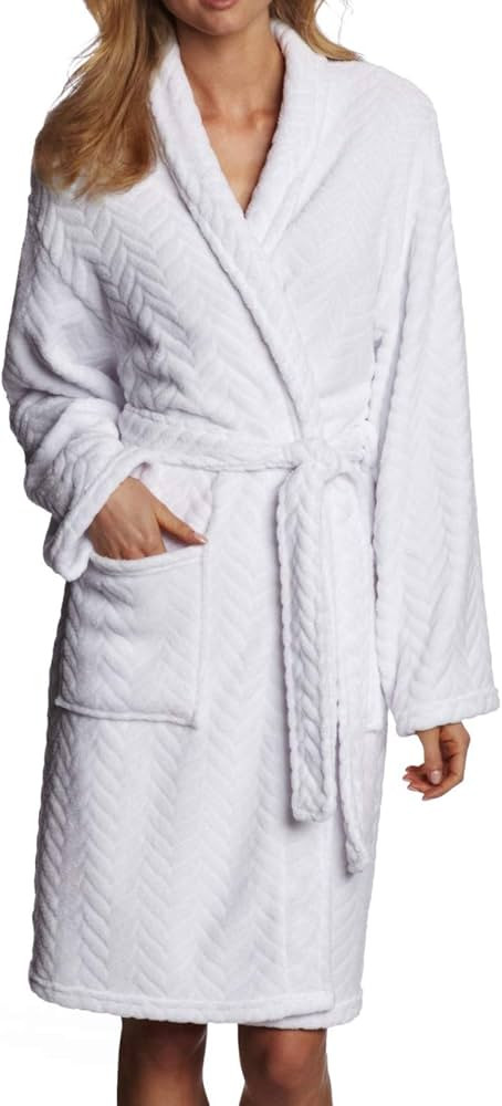 Seven Apparel Hotel Spa Collection Herringbone Textured Plush Robe, Optic White | Amazon (US)