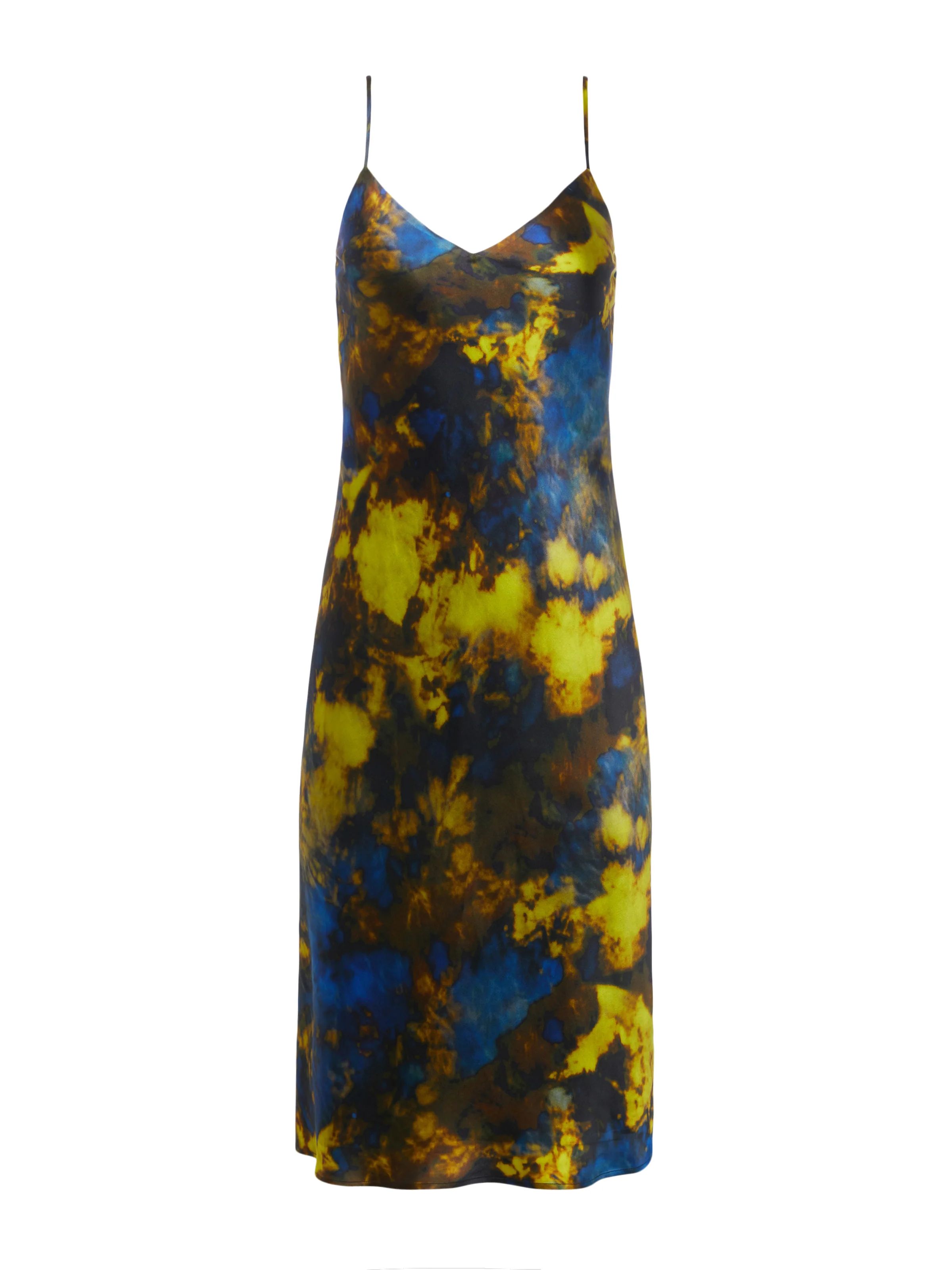L'AGENCE Jodie Slip Dress In Blue/Chartreuse Tie Dye | L'Agence
