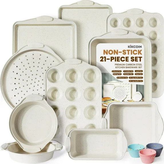 Kikcoin Bakeware Set, 21-Piece Baking Pans Set Kitchen Carbon Steel Baking Sheet Pans with Silico... | Walmart (US)