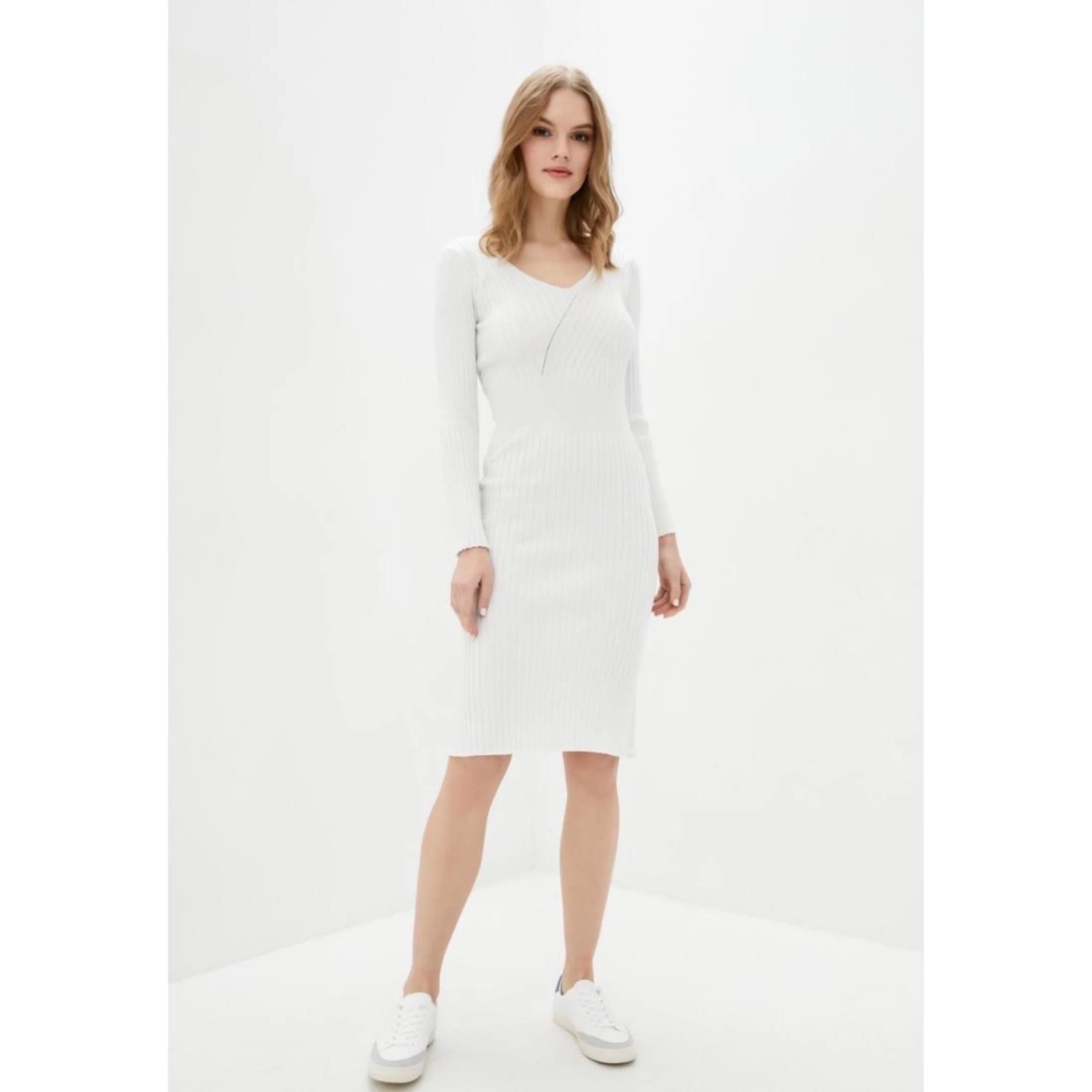 DASTI Female Knit Dress for Women Ribbed Bodycon Midi Sweater, White Long Sleeve - Walmart.com | Walmart (US)