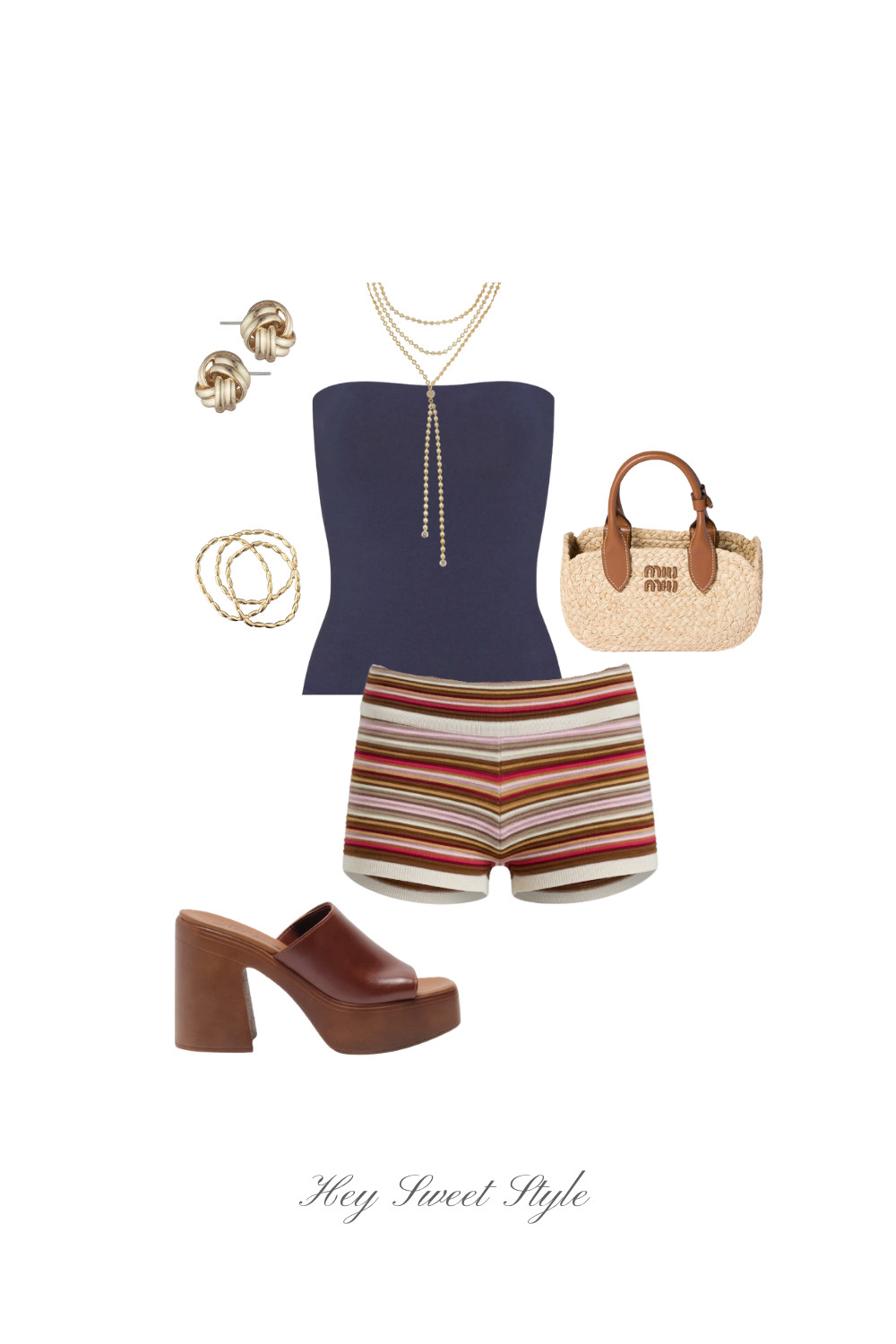 Summer Going Out Outfit: Navy Tube Top + Striped Micro Shorts ★ 

 