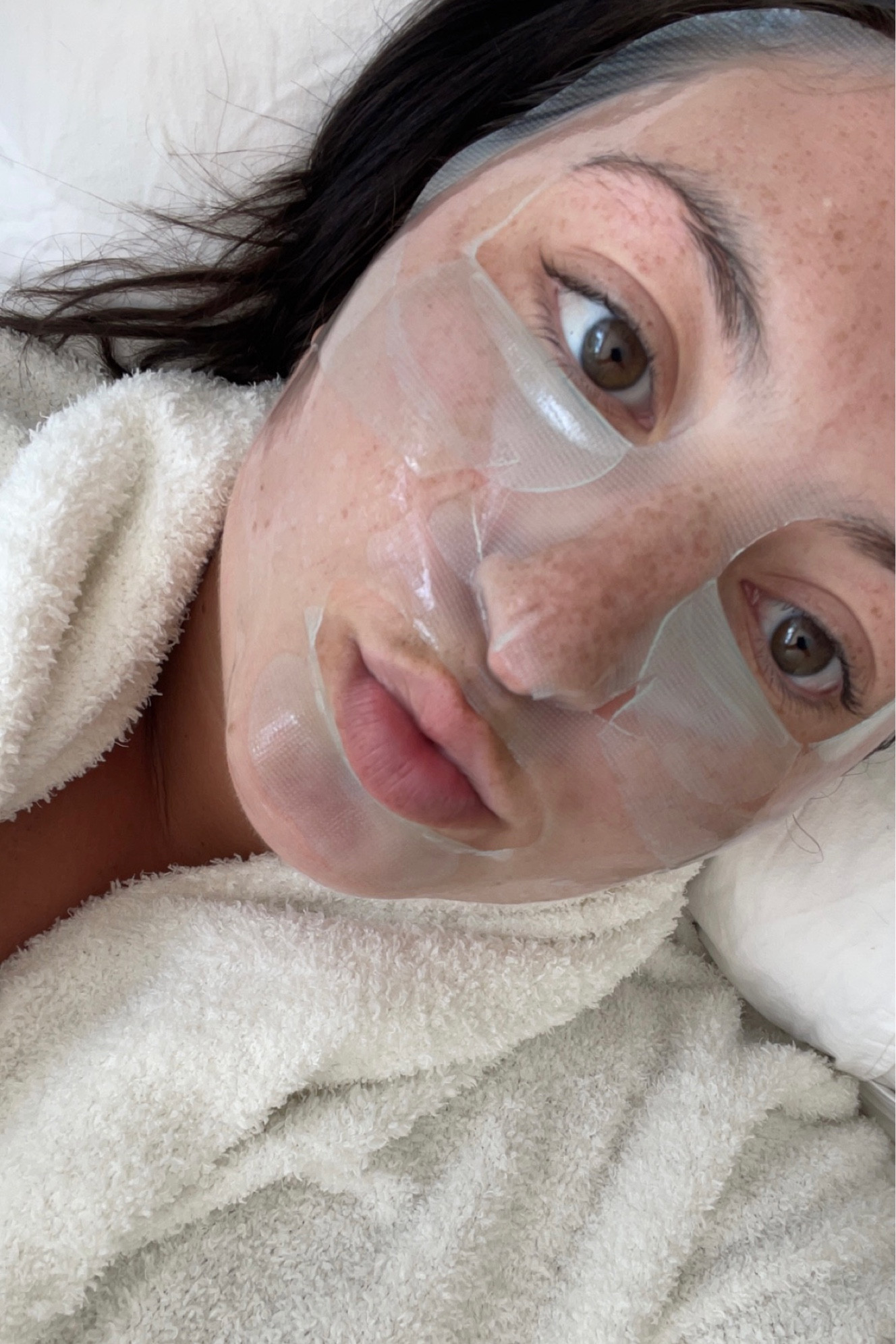 Self care is SO important, my favorite way to relax is by doing my favorite face mask in my coziest robe🤍☁️☁️