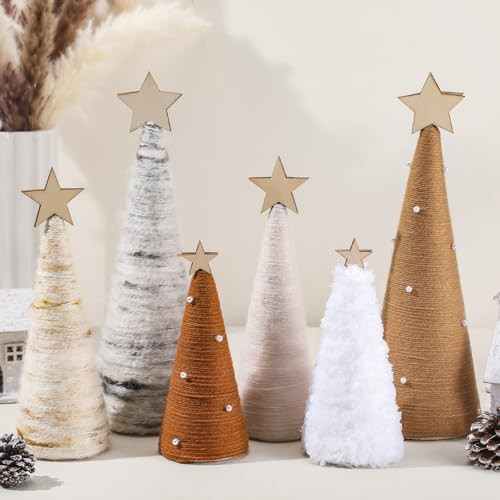Suzile 6 Pack Christmas Yarn Trees Table Decor Boho Christmas Decorative Tree Craft for Farmhouse Holiday Table Centerpiece or Mantle Decor 4 Size | Amazon (US)