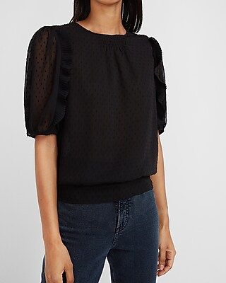 Puff Sleeve Swiss Dot Banded Top | Express