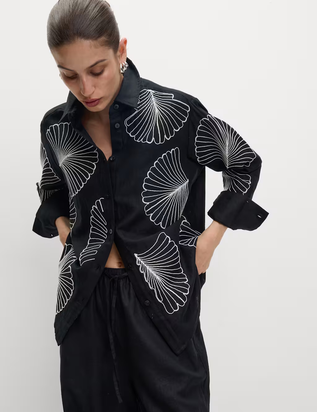 Linen Rich Embroidered Collared Relaxed Shirt | Marks & Spencer (UK)