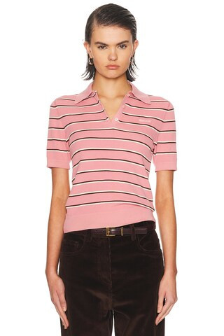 Miu Miu Striped Polo Top in Pink | FWRD 