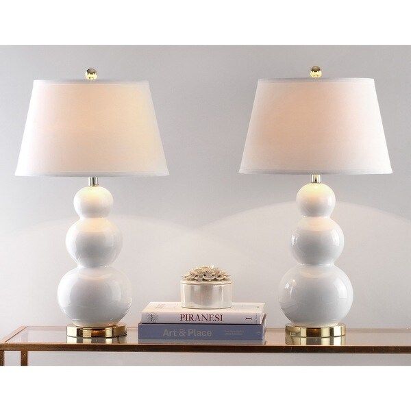 Safavieh Lighting 27-inch Amy Triple Gourd White Table Lamp (Set of 2) | Bed Bath & Beyond