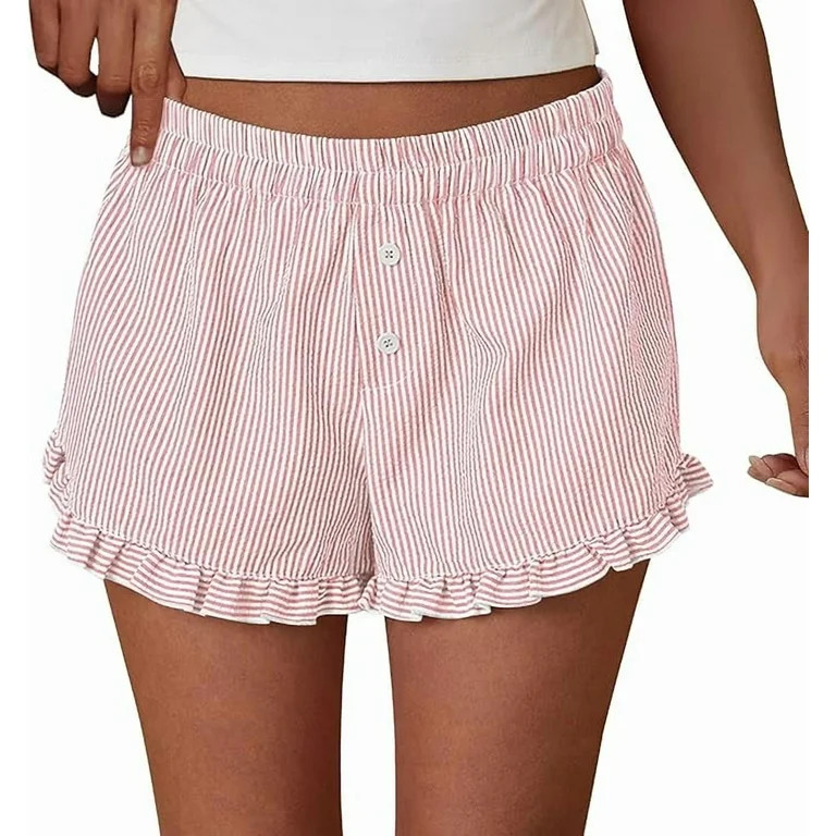 PRETTYGARDEN Womens Boxer Shorts Y2K Ruffle Shorts Summer Spring Lounge Striped Casual Beach Bott... | Walmart (US)