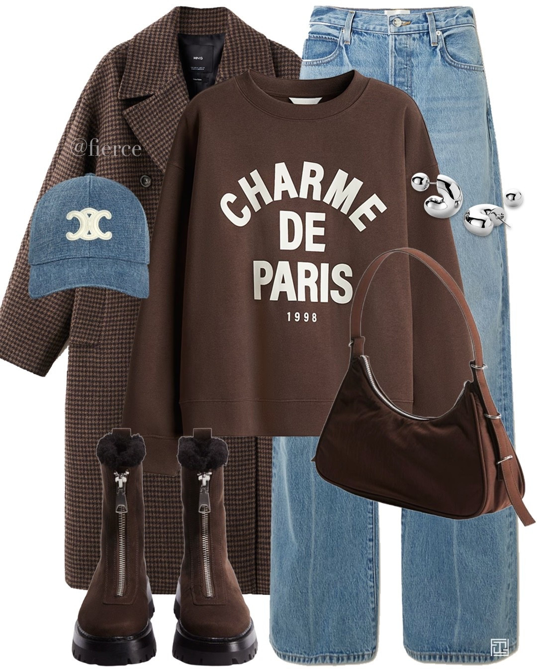 Brown houndstooth wool coat blue jeans brown zipped ankle boots denim baseball cap casual comfy outfit weekend look 

#LTKeurope #LTKwinter #LTKuk