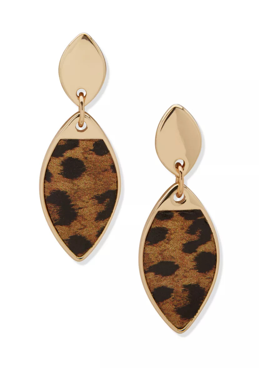 Gold Tone Brown Leopard Drop Earrings | Belk