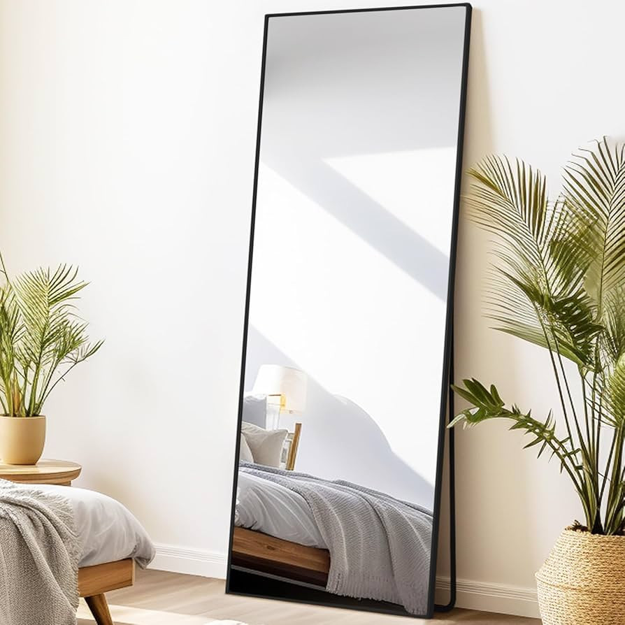 Black Rectangle Mirror Full Length with Stand 21" x 64" Large Standing Floor Mirror Bedroom Full ... | Amazon (US)