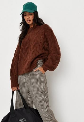 Missguided - Chocolate Fluffy Wishbone Crew Neck Knit Sweater | Missguided (UK & IE)