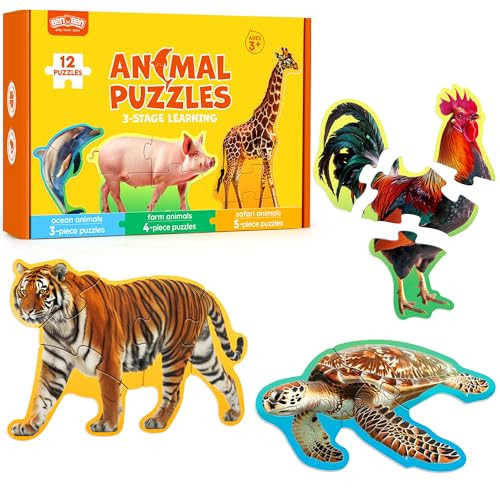 BenBen Puzzles for Toddlers 2-4, 48 Pieces, 12 Jigsaw Puzzles for Kids Ages 3-5, Step-by-Step Animal Puzzles, Educational Montessori Toys for Preschool Girls Boys | Amazon (US)