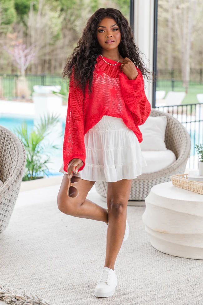 No Day Like Today Red Open Knit Star Sweater | Pink Lily