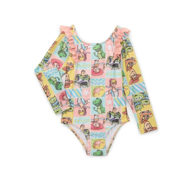 Character Toddler Girl Long- Sleeve Ruffle One- Piece Swimsuit, Sizes 12M-5T | Walmart (US)