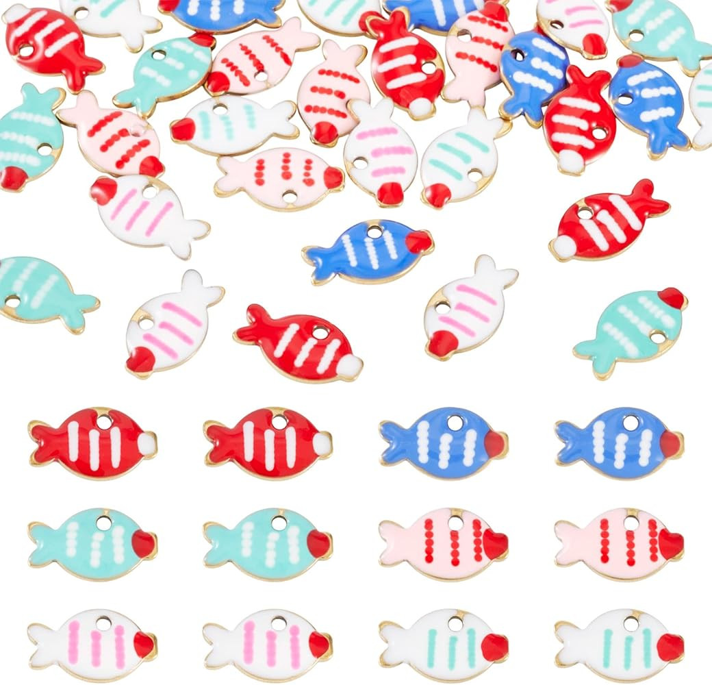 Enamel Fish Charms Colorful Stainless Steel Stripe Fish Charms Sea Ocean Animal Metal Pendants fo... | Amazon (US)
