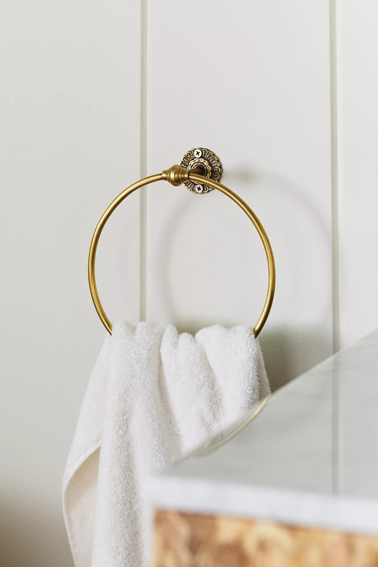 Ida Heritage Brass Scalloped Feather Peacock Towel Ring | Anthropologie (US)