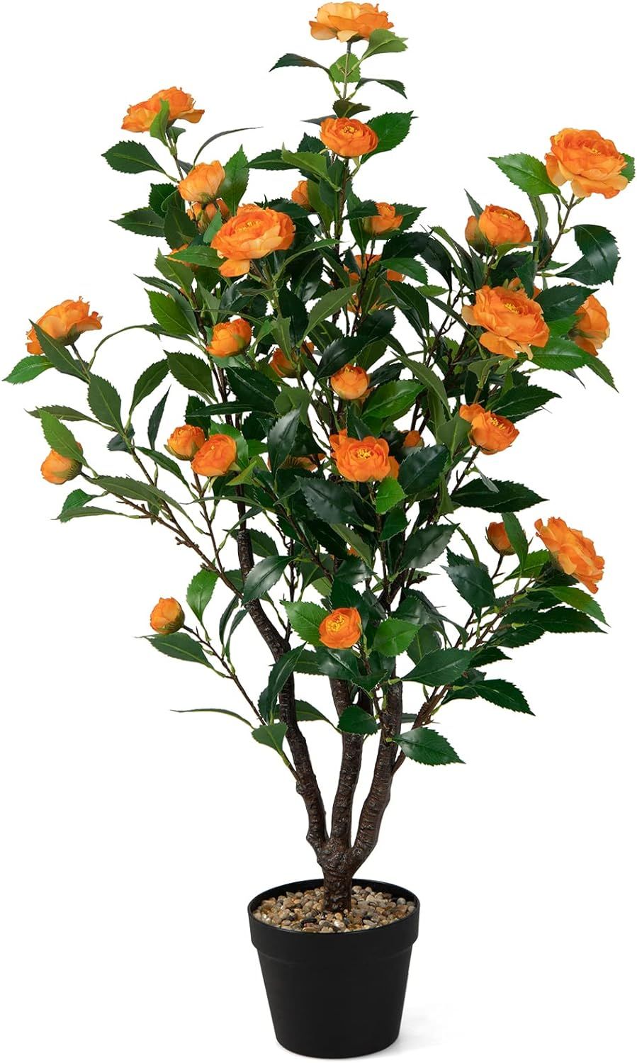 Goplus 40” Artificial Camellia Tree, Flower Plants Artificial Tree, Faux Floral Plant Blooming ... | Amazon (US)