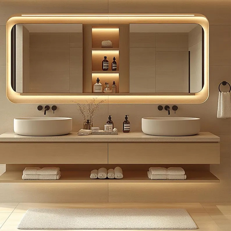 Floating Vanity With 2 Drawers + Open Shelf – Custom White Oak Veneer Wall-mounted Sink Cabinet... | Etsy (US)