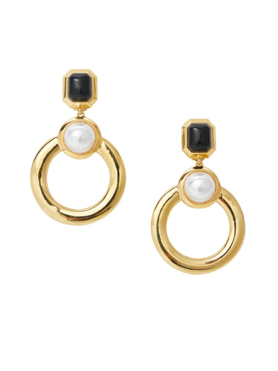 14K Gold-Plated, Glass Stone & Acrylic Faux Pearl Hoop Earrings | Saks Fifth Avenue