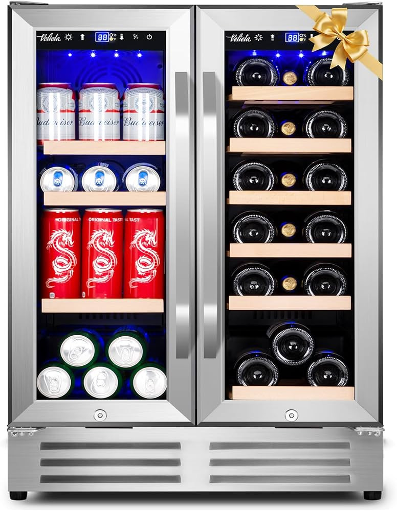 Wine and Beverage Refrigerator, 24 Inch Dual Zone Fridge with Glass Door, Built-In Cooler with Po... | Amazon (US)
