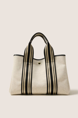 EVEREVE Women's Lizzie Varsity Canvas Tote Bag, Taupe | Evereve